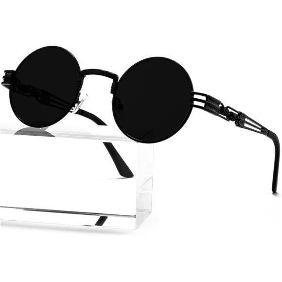 Round Steampunk Sunglasses Circle Lennon Hippie Glasses Metal Frame UV Blocking - Picture 1 of 7